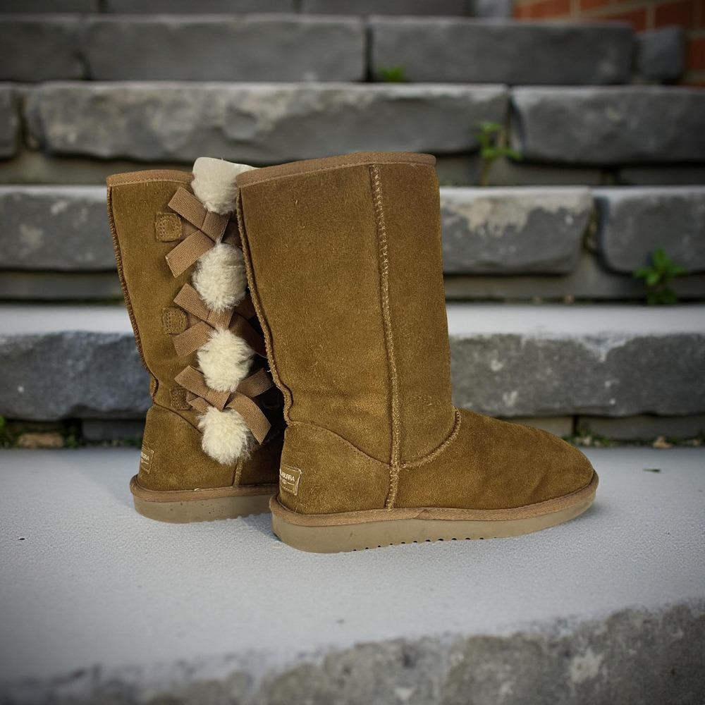 Koolaburra by UGG Victoria Tall Womens 6 Pom Pom Bow Boots Suede Brown 1015875